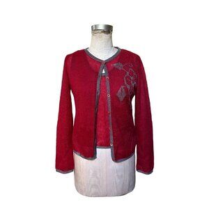 Y2K Moschino Red Mohair Cardigan and Shell Set Red Gray Floral XS/S